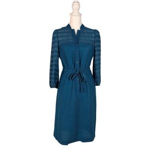 Vintage Boucle Mid Dress Women’s L Teal 3/4 Sleeve Retro Day Classic Preppy